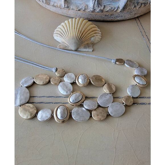 Gold Silver smooth Matte boho Pebble necklace - Picture 3 of 4